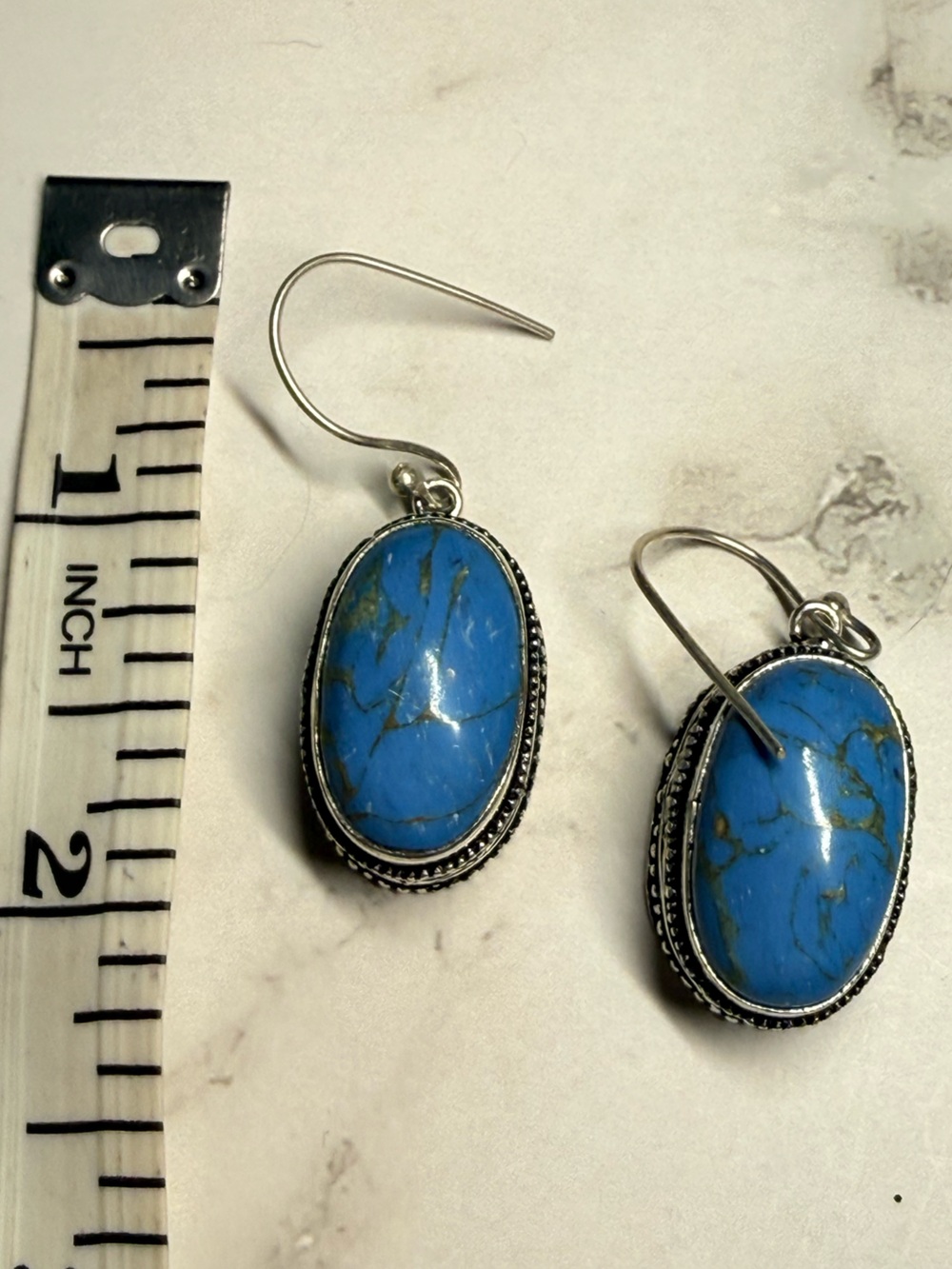 Turquoise Oval Stone Drop Earrings - Women Jewelry